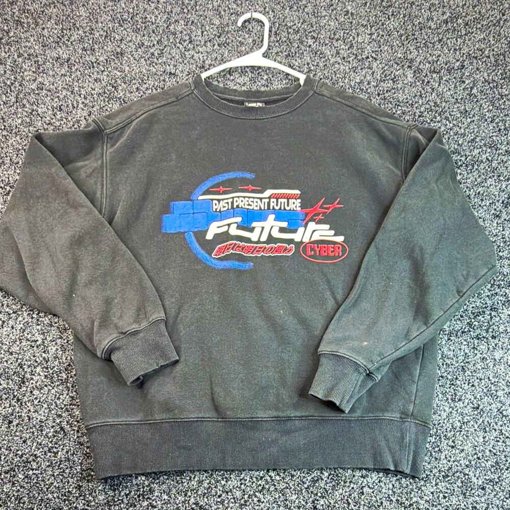 Cotton On Men's Black Loose Fit Pullover Crew Neck Fleece Sweatshirt S Cyber